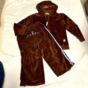 ICKY BABY BROWN VELOUR TRACK SUIT HOODY & PANTS CUTE 3T EUC